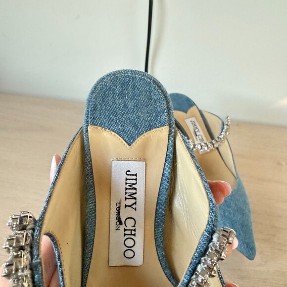 Jimmy Choo Bing 65 Mules Blue Denim Crystal Embellished Pointed Toe 36.5 - Picture 3 of 12